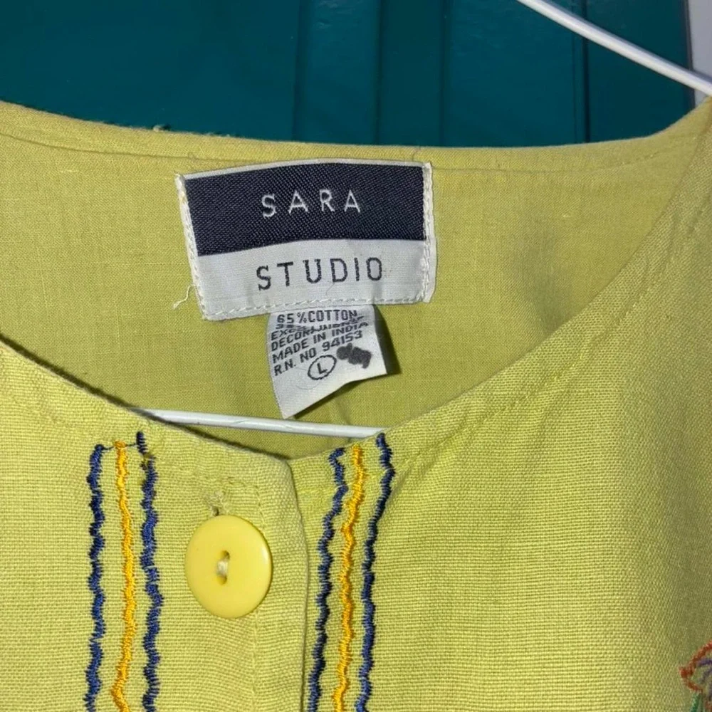 Sari Studio Yellow Embroidered Button-Front Shirt Jacket